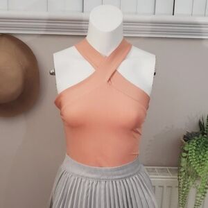 Keyhole Neck Cross Over Peach Top- Small- NWOT